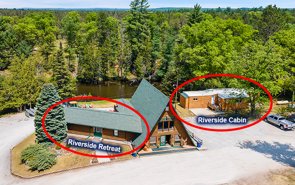 Riverside retreat and Cabin aerial view